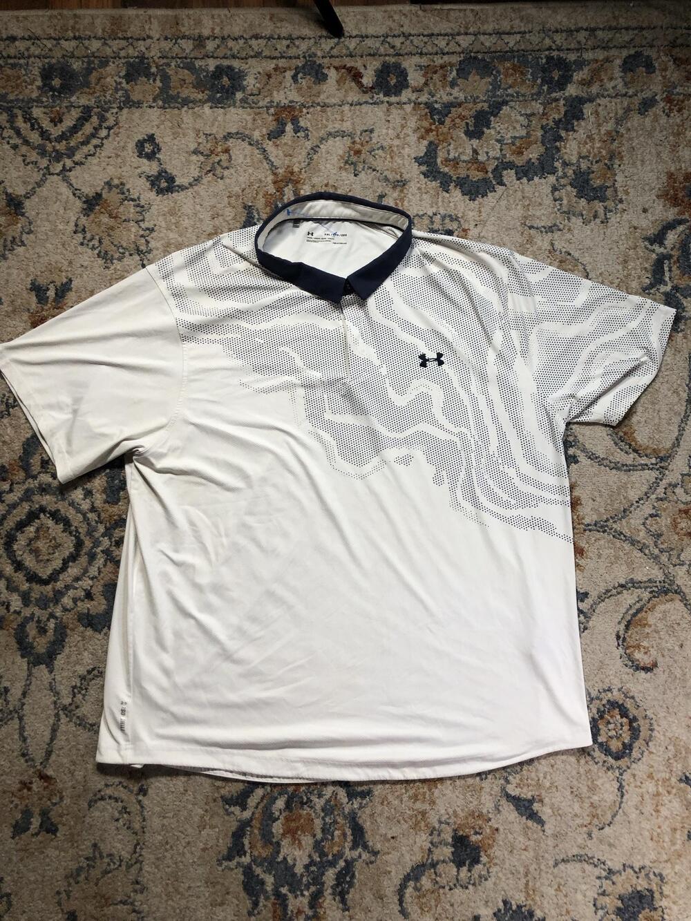Under Armour Iso-Chill Golf Polo Shirt Mens 2XL White HeatGear Performance Print